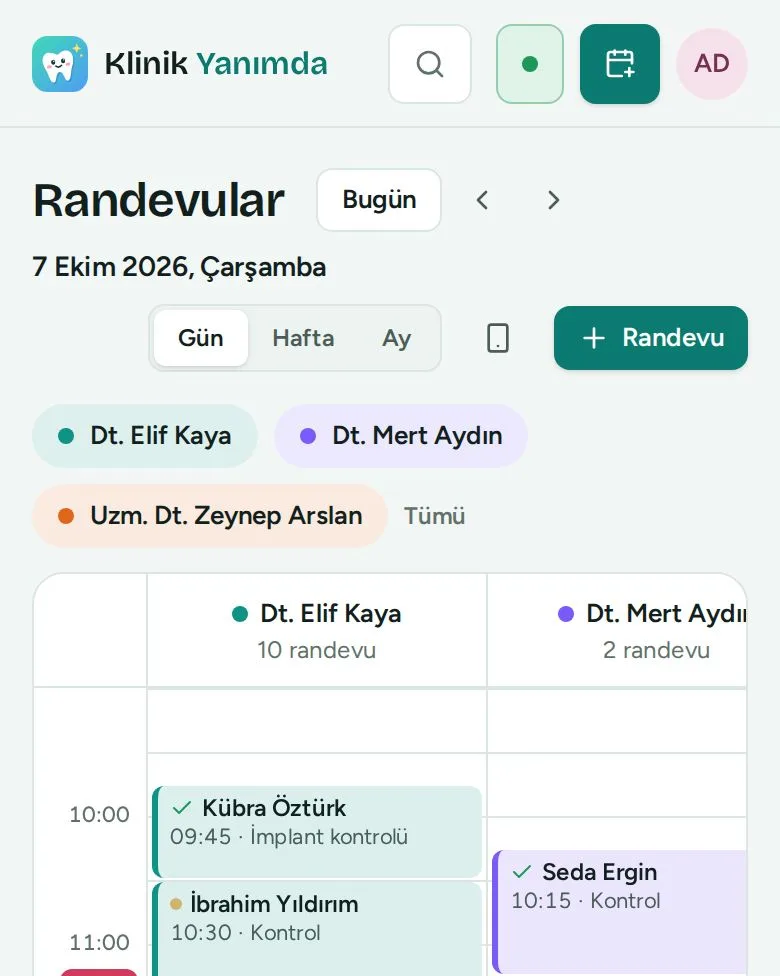 Telefonda randevu takvimi, hekim hekim gün görünümü